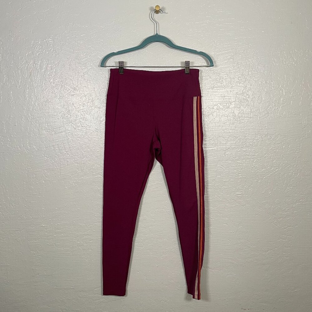 Free People Movement Women M Maroon Red Leggings Side Stripe Athletic Yoga